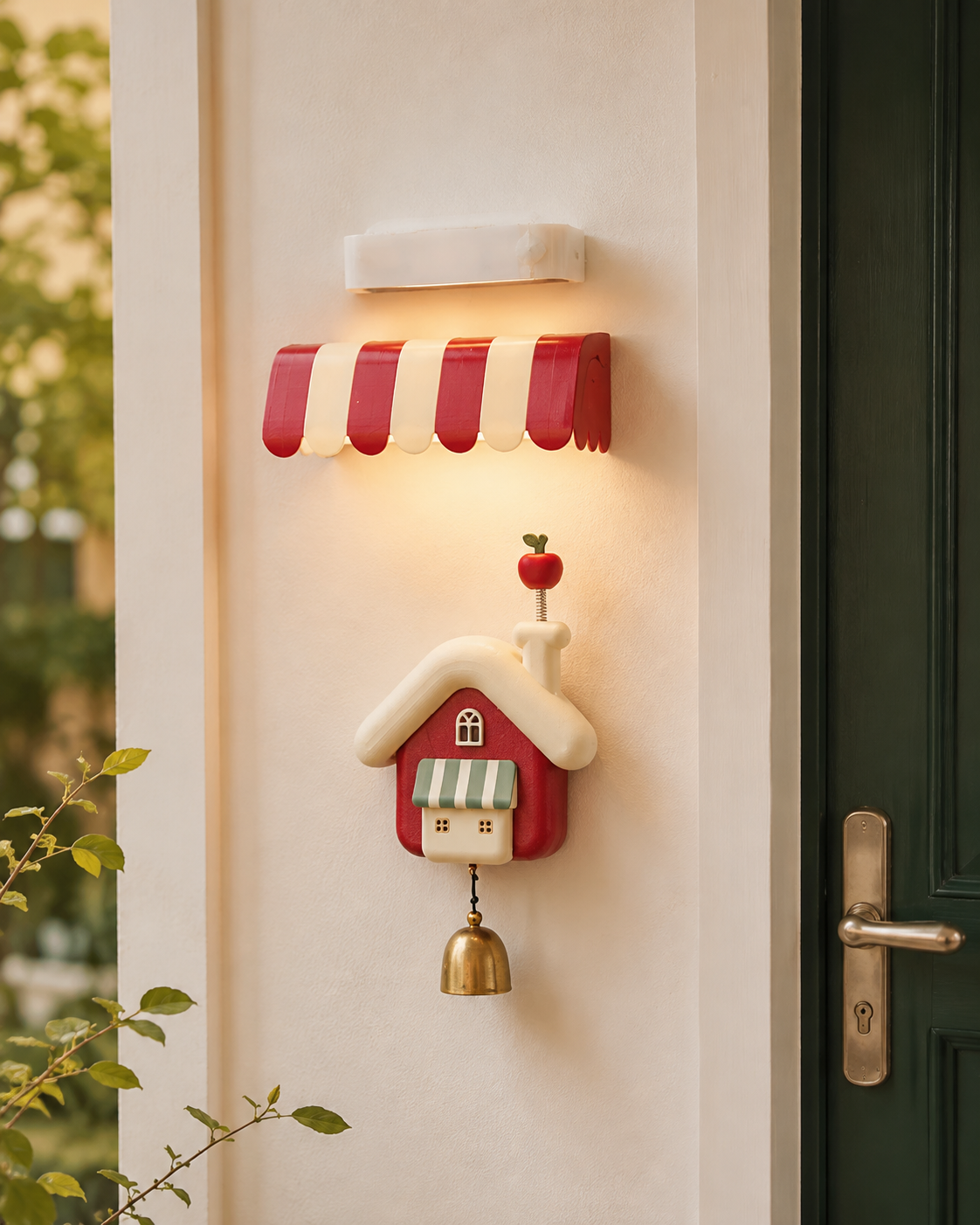 Snow Cottage Doorbell paired with the red-and-white Awning Wall Light