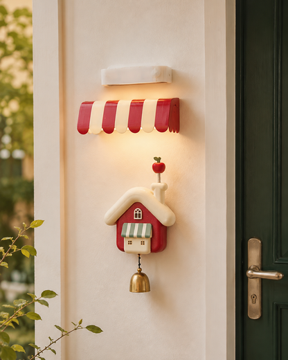 Snow Cottage Doorbell paired with the red-and-white Awning Wall Light