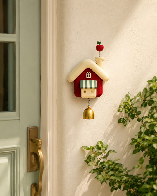 Snow Cottage Doorbell styled beside a sheltered entryway